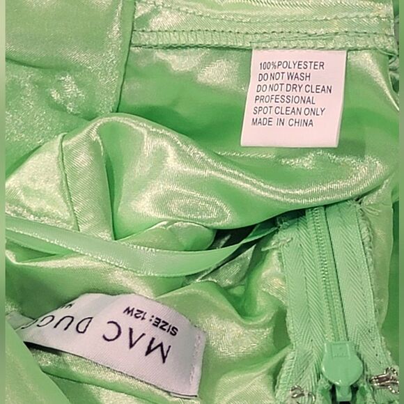 Mac Duggal Green Ruffled Organza Hi-low Evening Formal Dress Slit Plus 12W NWT - Picture 8 of 10